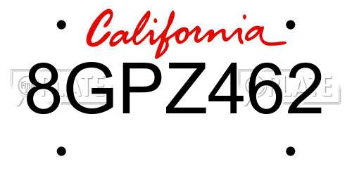 8GPZ462 California License Plate