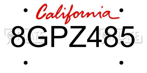 8GPZ485 California License Plate