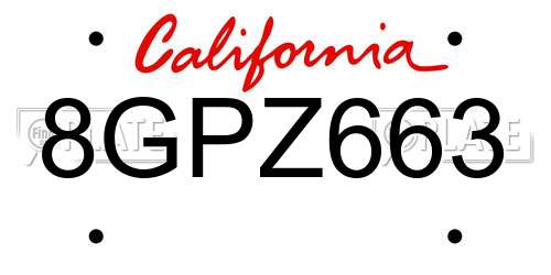 8GPZ663 California License Plate