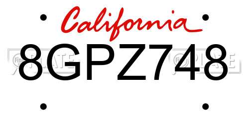 8GPZ748 California License Plate