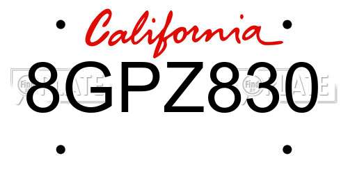 8GPZ830 California License Plate