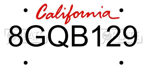 8GQB129 California License Plate