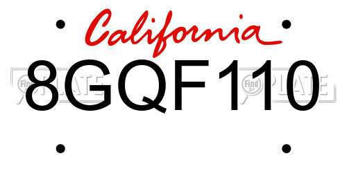 8GQF110 California License Plate