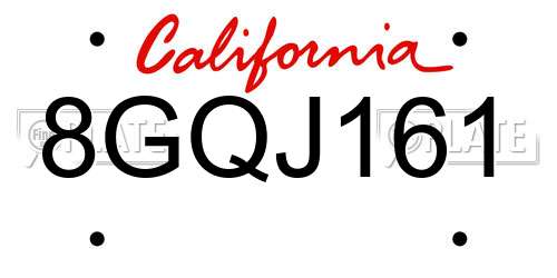 8GQJ161 California License Plate