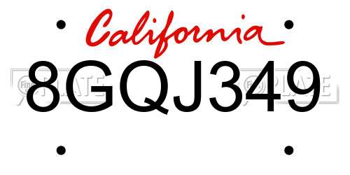 8GQJ349 California License Plate