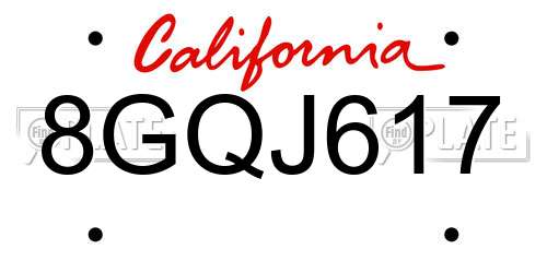 8GQJ617 California License Plate