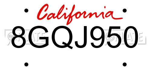 8GQJ950 California License Plate