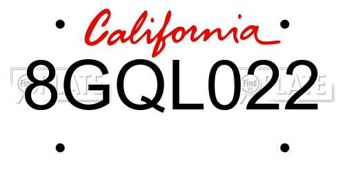 8GQL022 California License Plate