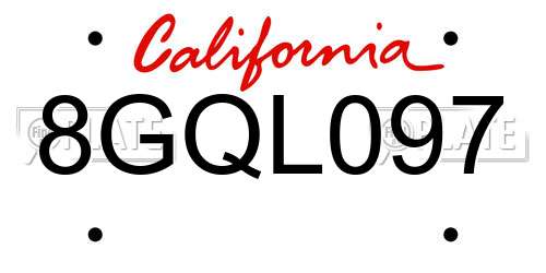 8GQL097 California License Plate