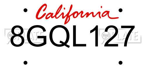 8GQL127 California License Plate