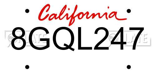 8GQL247 California License Plate