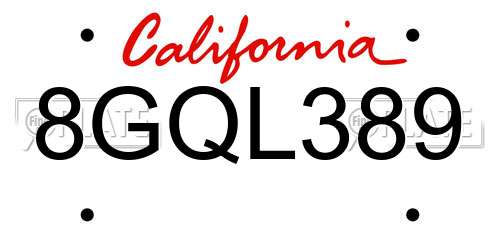 8GQL389 California License Plate