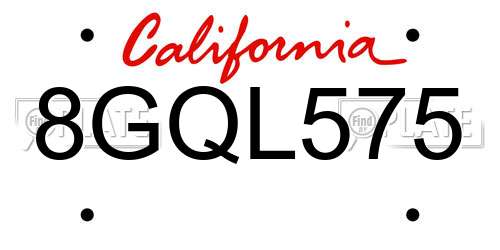 8GQL575 California License Plate