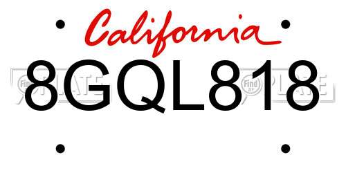 8GQL818 California License Plate