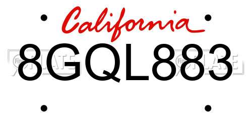8GQL883 California License Plate