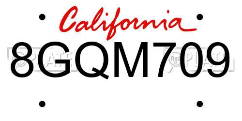 8GQM709 California License Plate