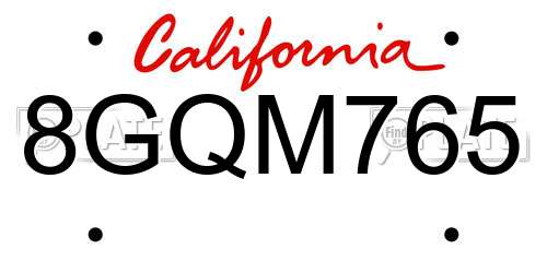 8GQM765 California License Plate