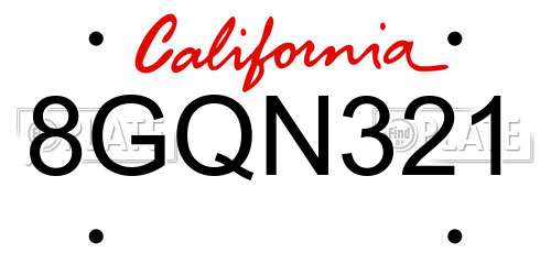 8GQN321 California License Plate