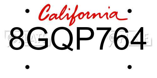 8GQP764 California License Plate