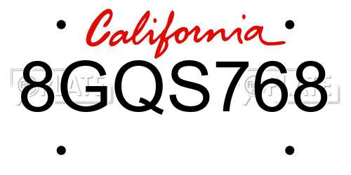 8GQS768 California License Plate