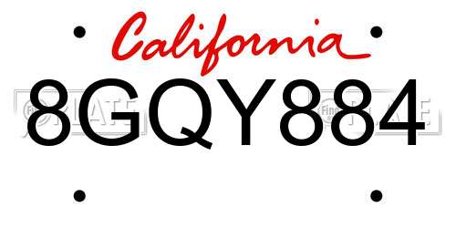 8GQY884 California License Plate