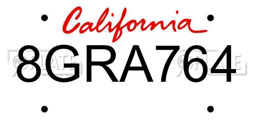 8GRA764 California License Plate