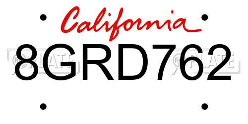 8GRD762 California License Plate