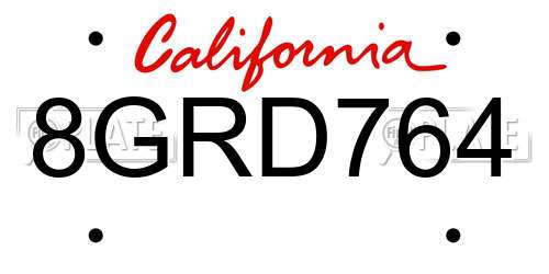 8GRD764 California License Plate