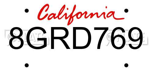 8GRD769 California License Plate