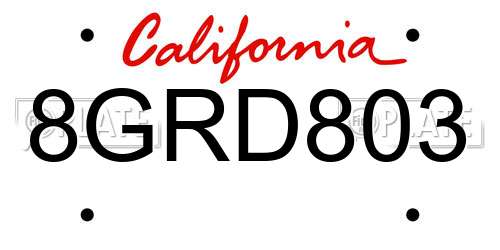 8GRD803 California License Plate