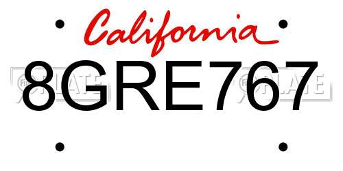 8GRE767 California License Plate