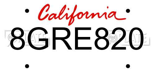 8GRE820 California License Plate