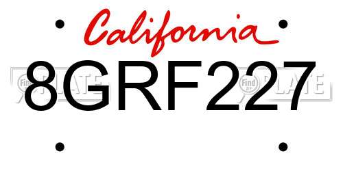 8GRF227 California License Plate