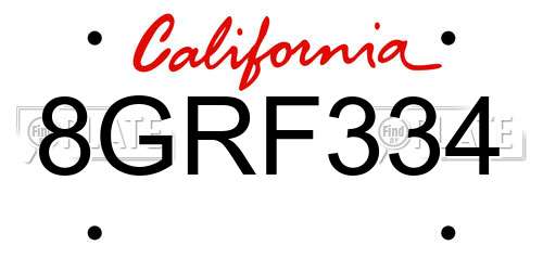 8GRF334 California License Plate