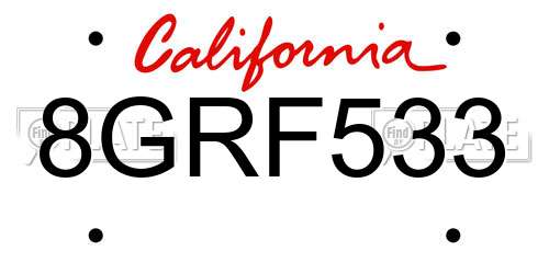 8GRF533 California License Plate
