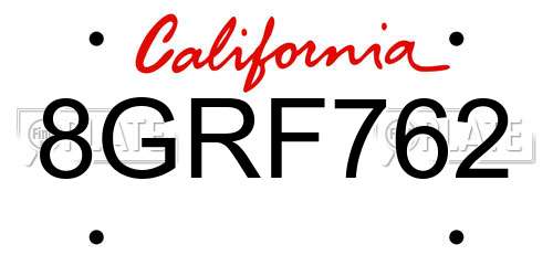 8GRF762 California License Plate