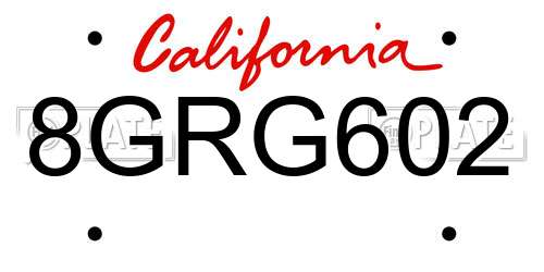 8GRG602 California License Plate