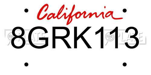 8GRK113 California License Plate