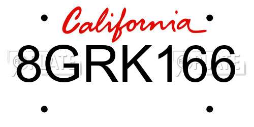 8GRK166 California License Plate