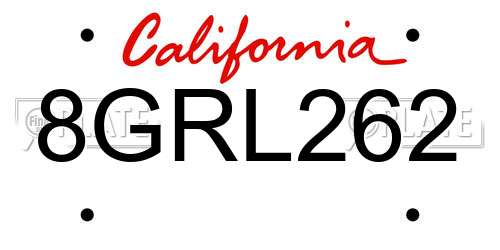8GRL262 California License Plate
