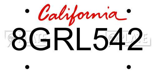 8GRL542 California License Plate
