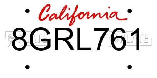 8GRL761 California License Plate