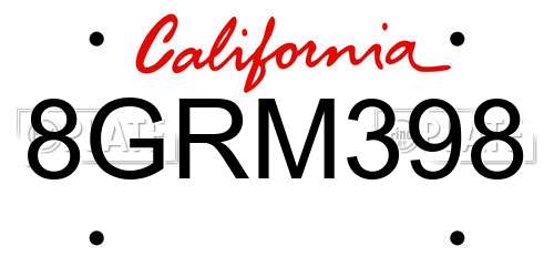 8GRM398 California License Plate