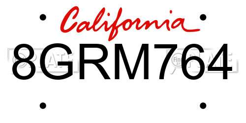 8GRM764 California License Plate
