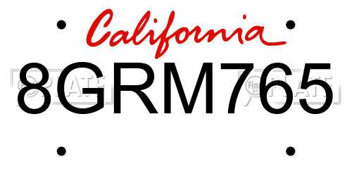 8GRM765 California License Plate