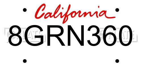 8GRN360 California License Plate