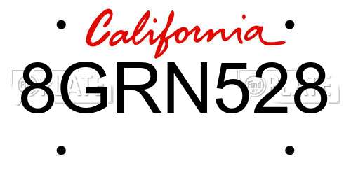 8GRN528 California License Plate