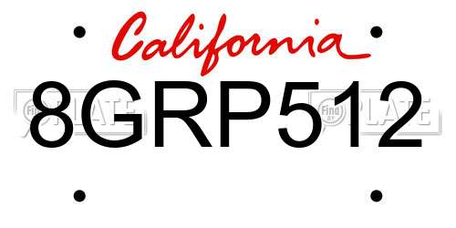 8GRP512 California License Plate