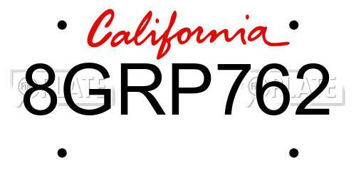 8GRP762 California License Plate