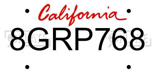 8GRP768 California License Plate
